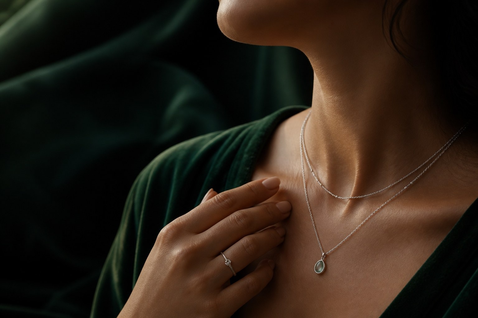 Sterling silver and gemstone jewellery worn on skin